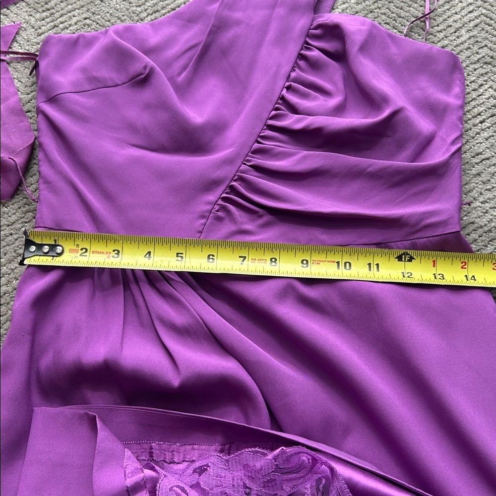 Trina Turk LaRoux Violet Purple Silk One Shoulder Mini Sheath Dress Ruffle 6 - Picture 13 of 15